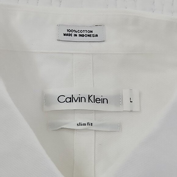 Calvin Klein Button Up Shirt Men's M White Slim Fit Snaps Long Sleeve EUC LN - Picture 5 of 15